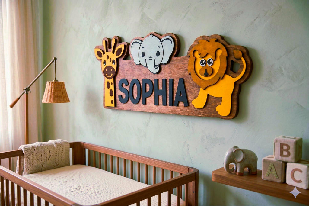Personalized Safari Name Sign | Custom Animal Wall Decor | Jungle Kids Room or Nursery