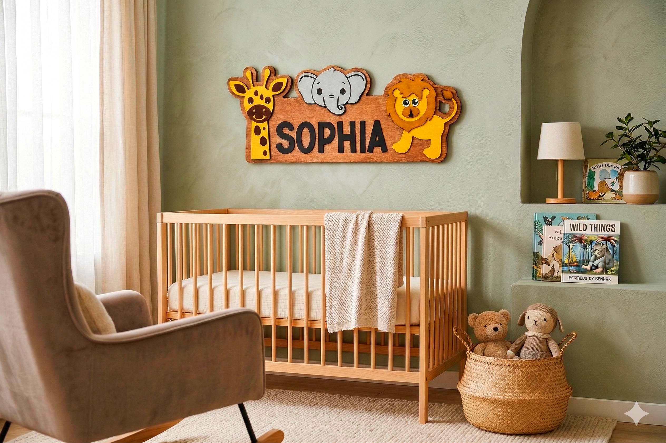 Personalized Safari Name Sign | Custom Animal Wall Decor | Jungle Kids Room or Nursery