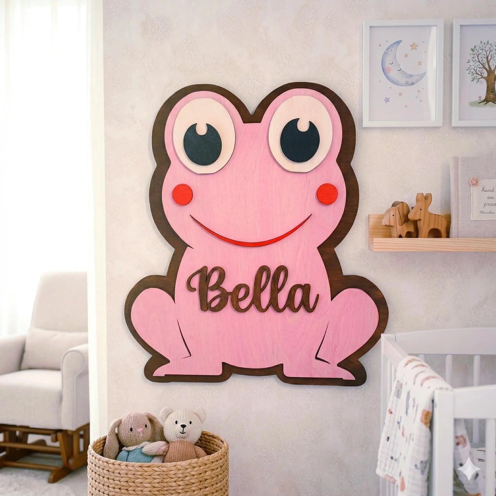 Personalized Frog Name Sign | Handmade Wooden Nursery Decor Handmade 3D Wood Sign