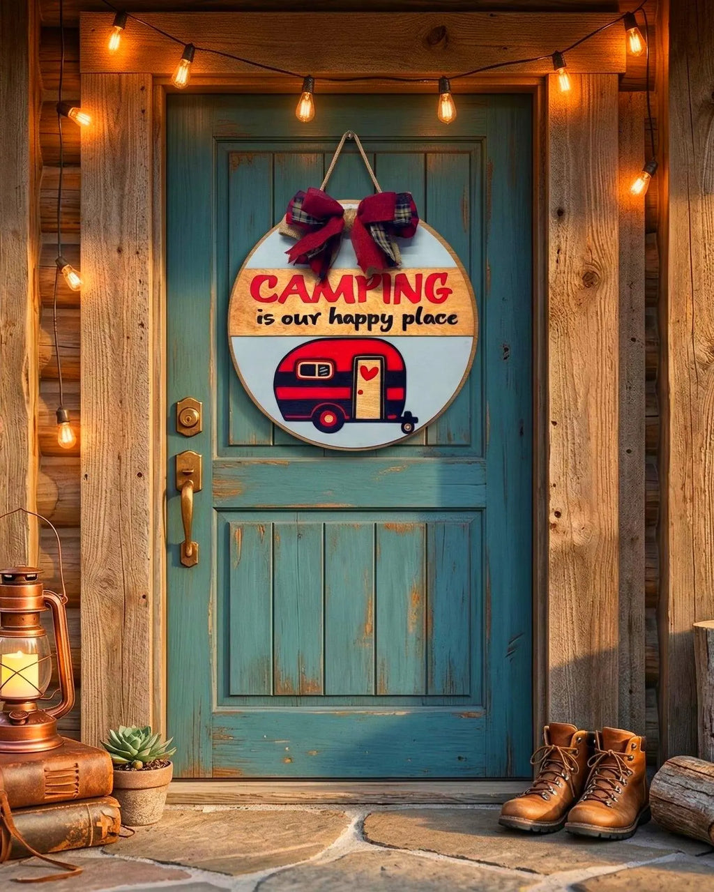 Camping Is Our Happy Place Sign: Rustic Wooden Camper Decor Handmade 3D Wood Sign