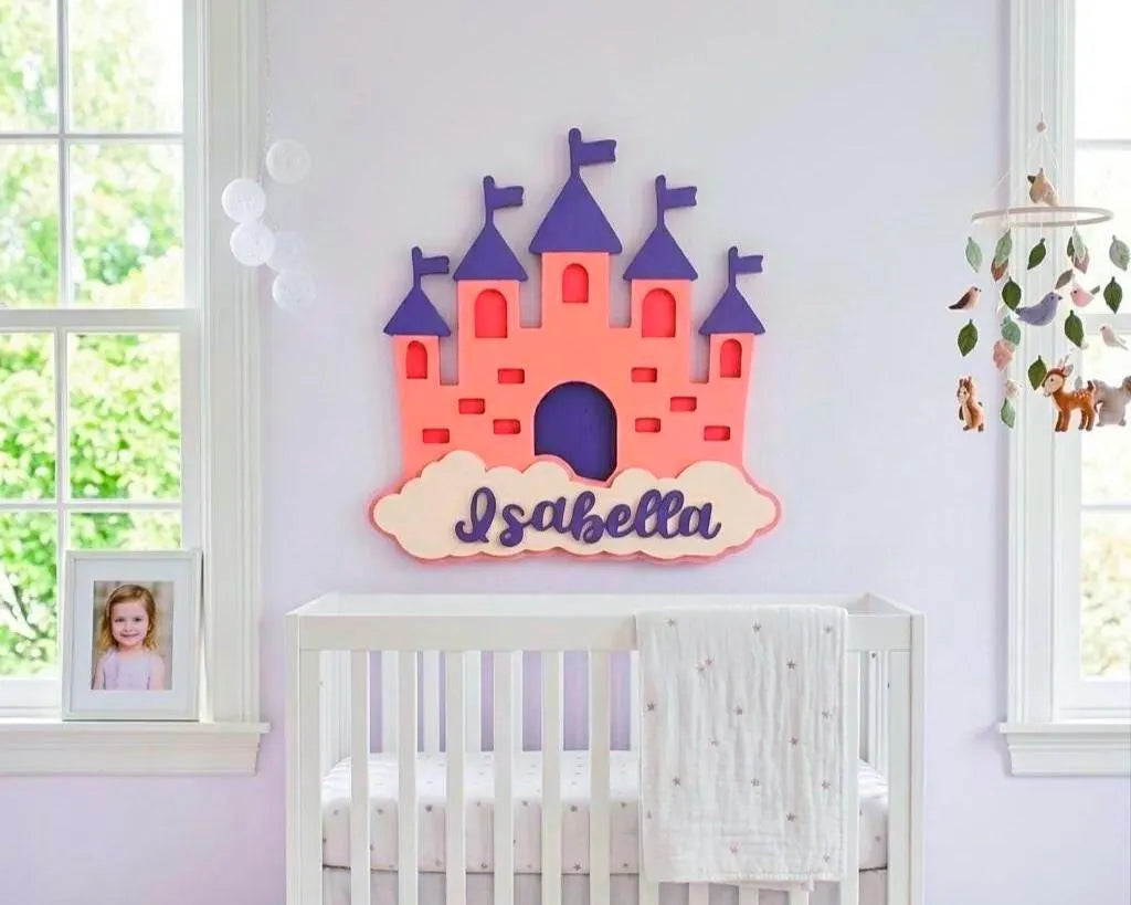 Personalized Princess Castle Sign – Custom Name Wood Wall Decor for Girls Room or Nursery