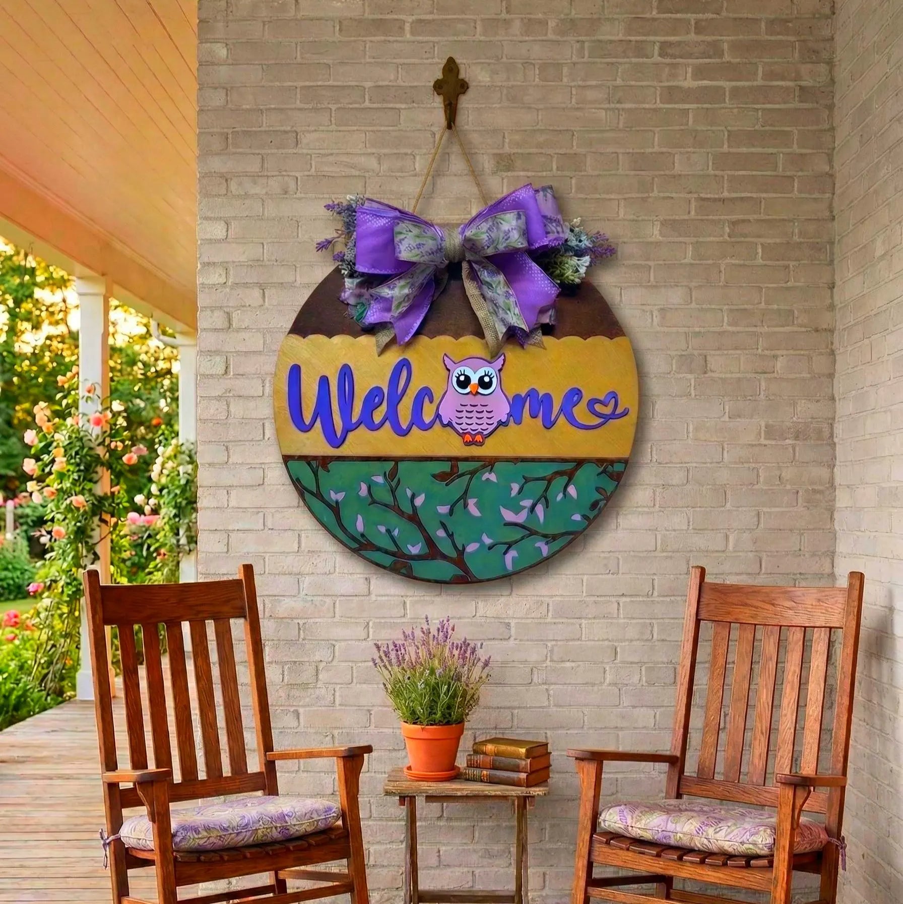 Wooden Owl Welcome Sign | Layered Door Hanger | Handmade Front Door Decor Handmade Wood Door Hanger