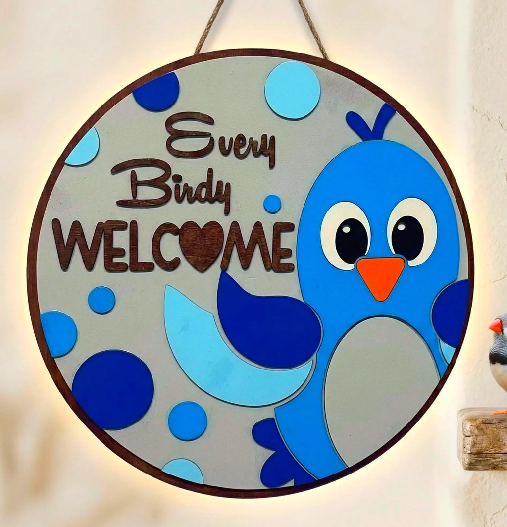 Every Birdy Welcome Sign | Spring Door Hanger | Layered Wooden Decor Handmade Wood Door Hanger