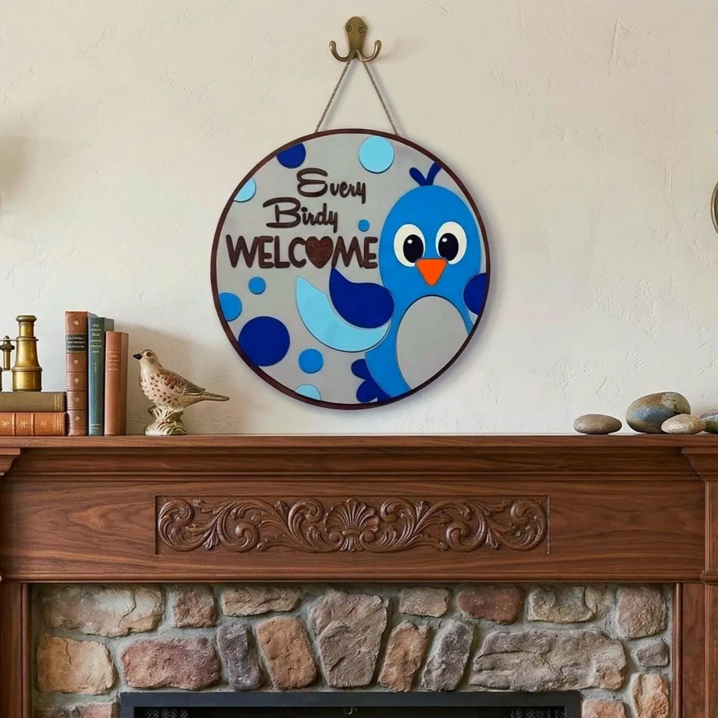 Every Birdy Welcome Sign | Spring Door Hanger | Layered Wooden Decor Handmade Wood Door Hanger