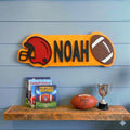 Personalized Football Name Sign – Custom Helmet & Ball Cutouts – Layered Wood Sports Room Wall Decor
