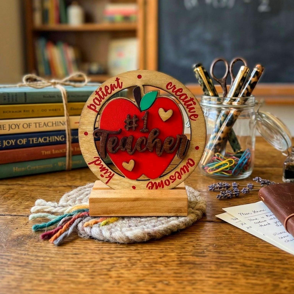 3D Layered Teacher Appreciation Sign – 4" Round Ornament or Tabletop Decor Handmade Wood Decor