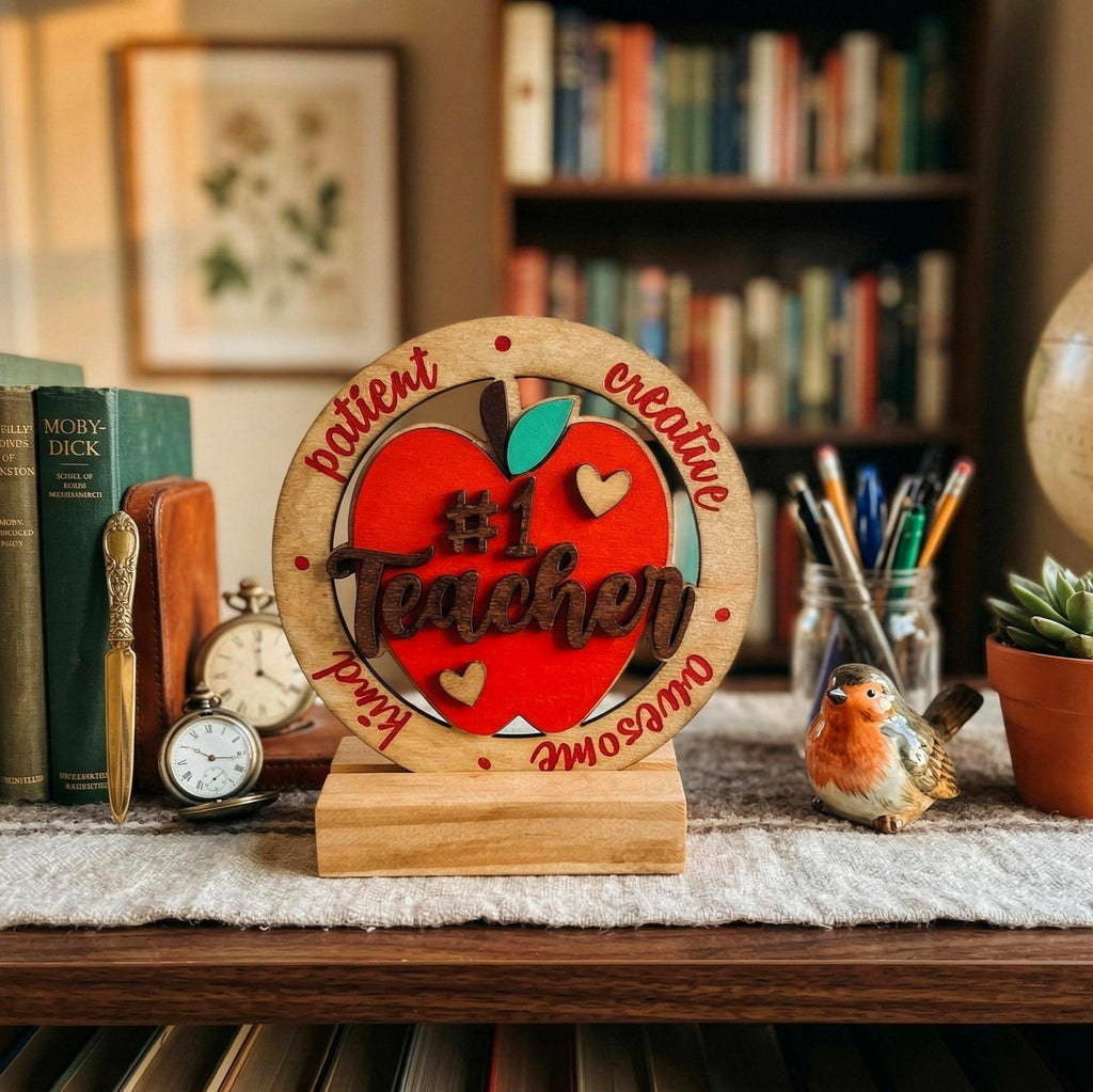 3D Layered Teacher Appreciation Sign – 4" Round Ornament or Tabletop Decor Handmade Wood Decor