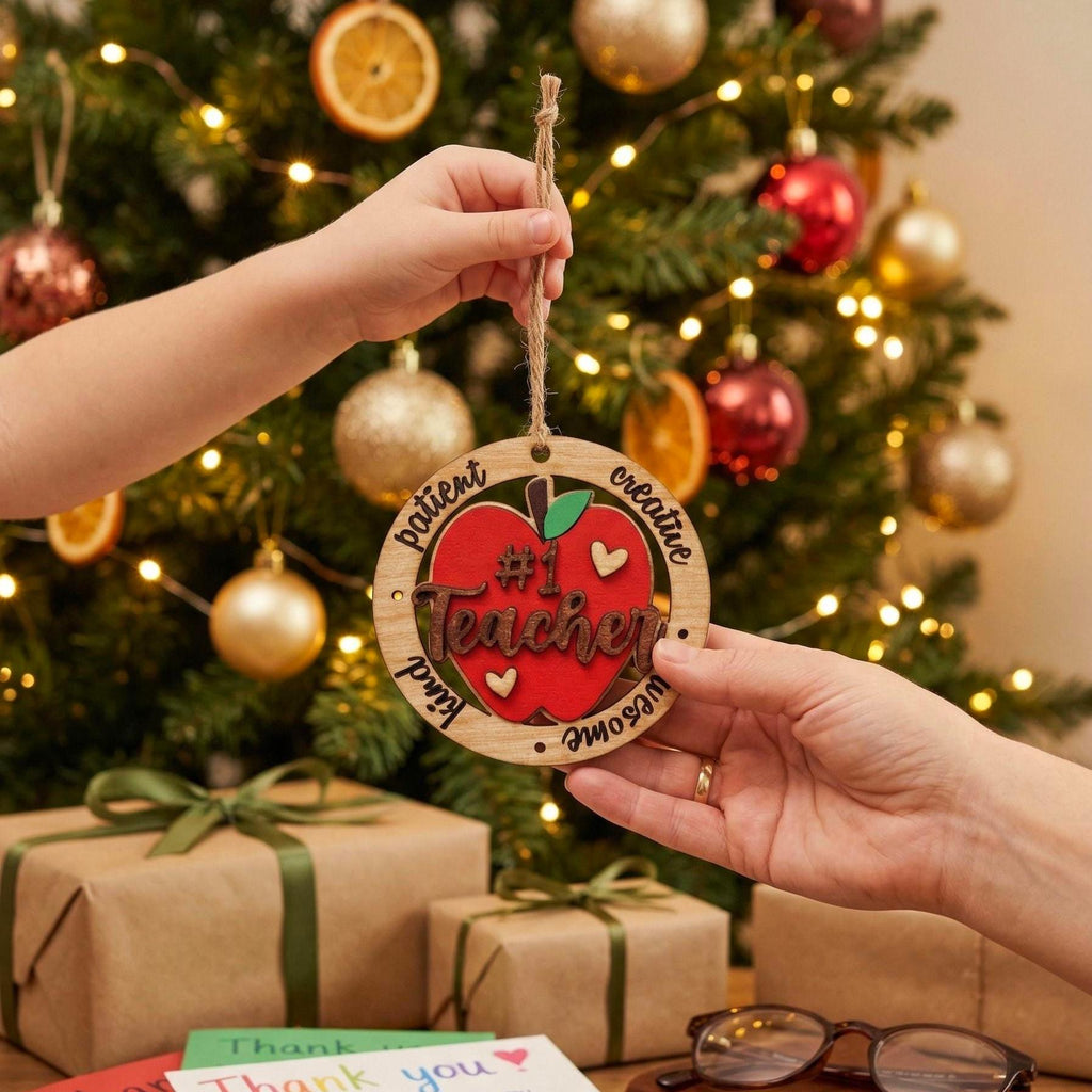 3D Layered Teacher Appreciation Sign – 4" Round Ornament or Tabletop Decor Handmade Wood Decor