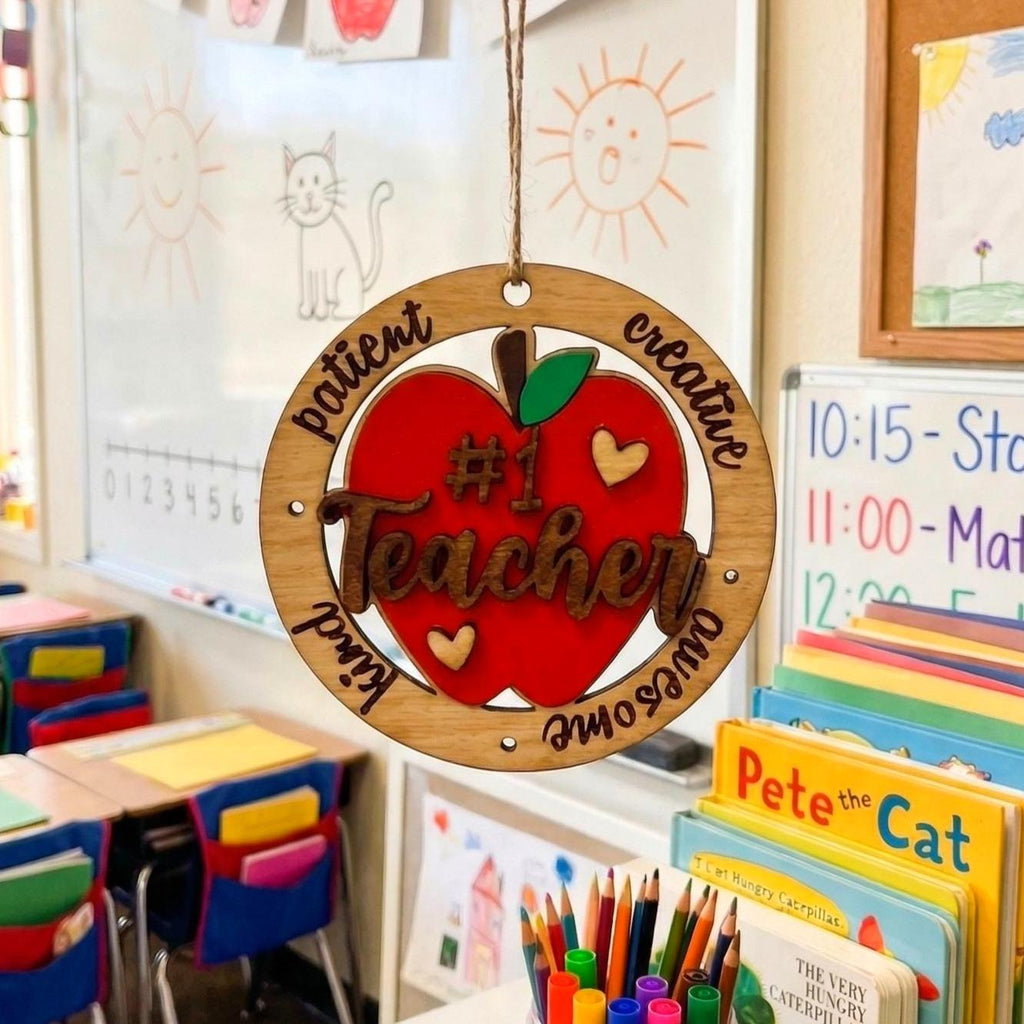 3D Layered Teacher Appreciation Sign – 4" Round Ornament or Tabletop Decor Handmade Wood Decor