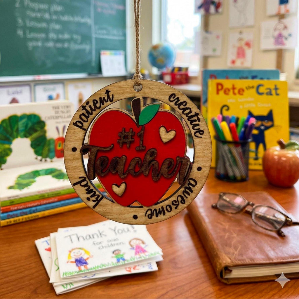 3D Layered Teacher Appreciation Sign – 4" Round Ornament or Tabletop Decor Handmade Wood Decor