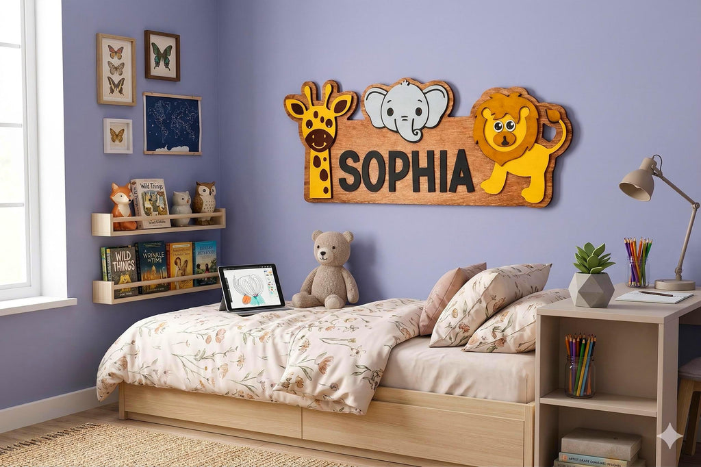Personalized Safari Name Sign | Custom Animal Wall Decor | Jungle Kids Room or Nursery