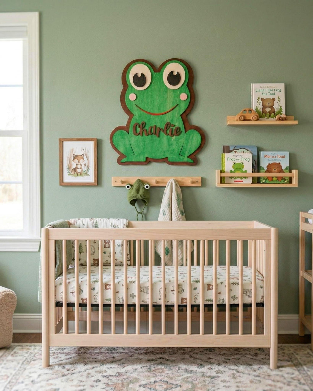 Personalized Frog Name Sign | Handmade Wooden Nursery Decor Handmade 3D Wood Sign