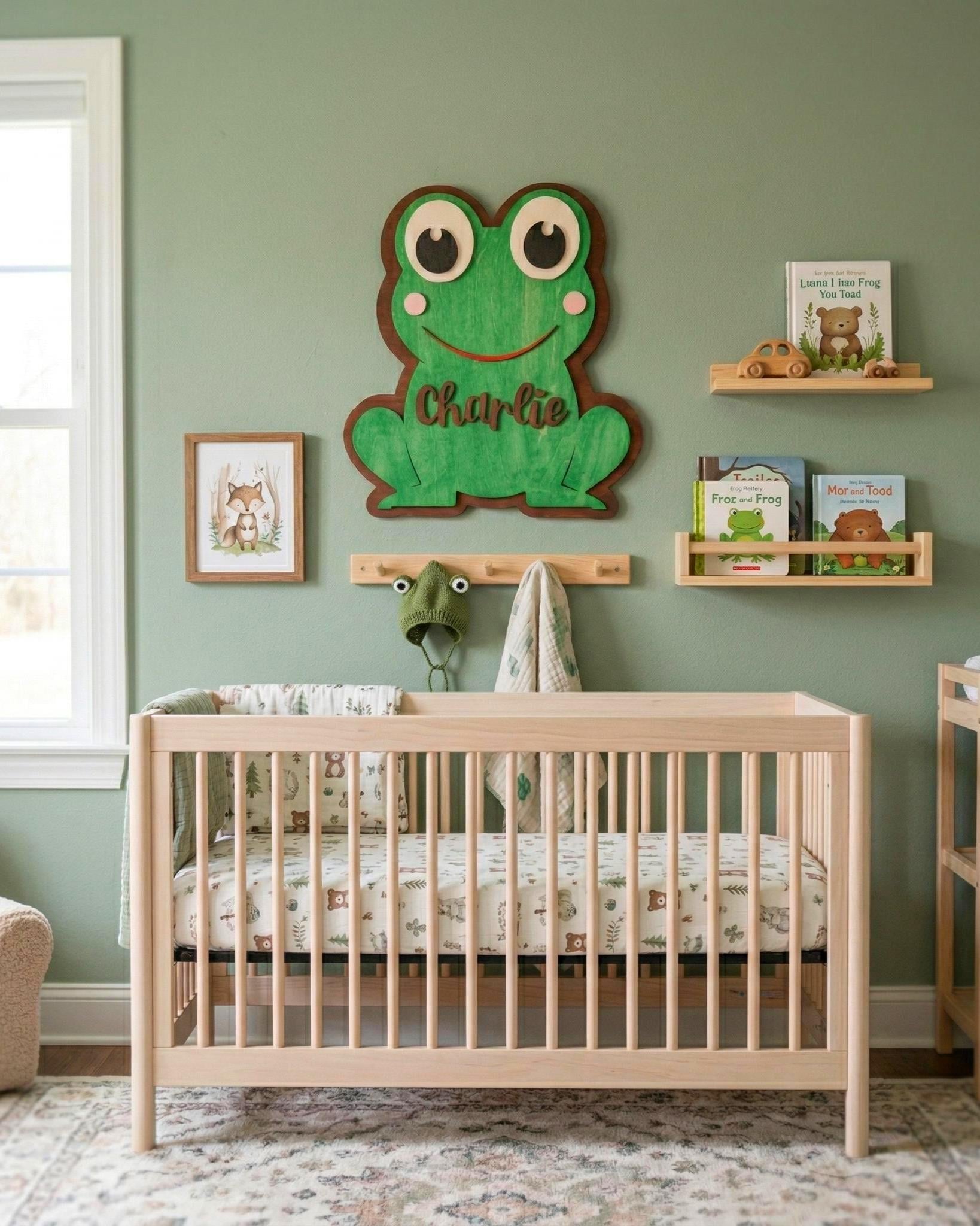 Personalized Frog Name Sign | Handmade Wooden Nursery Decor Handmade 3D Wood Sign