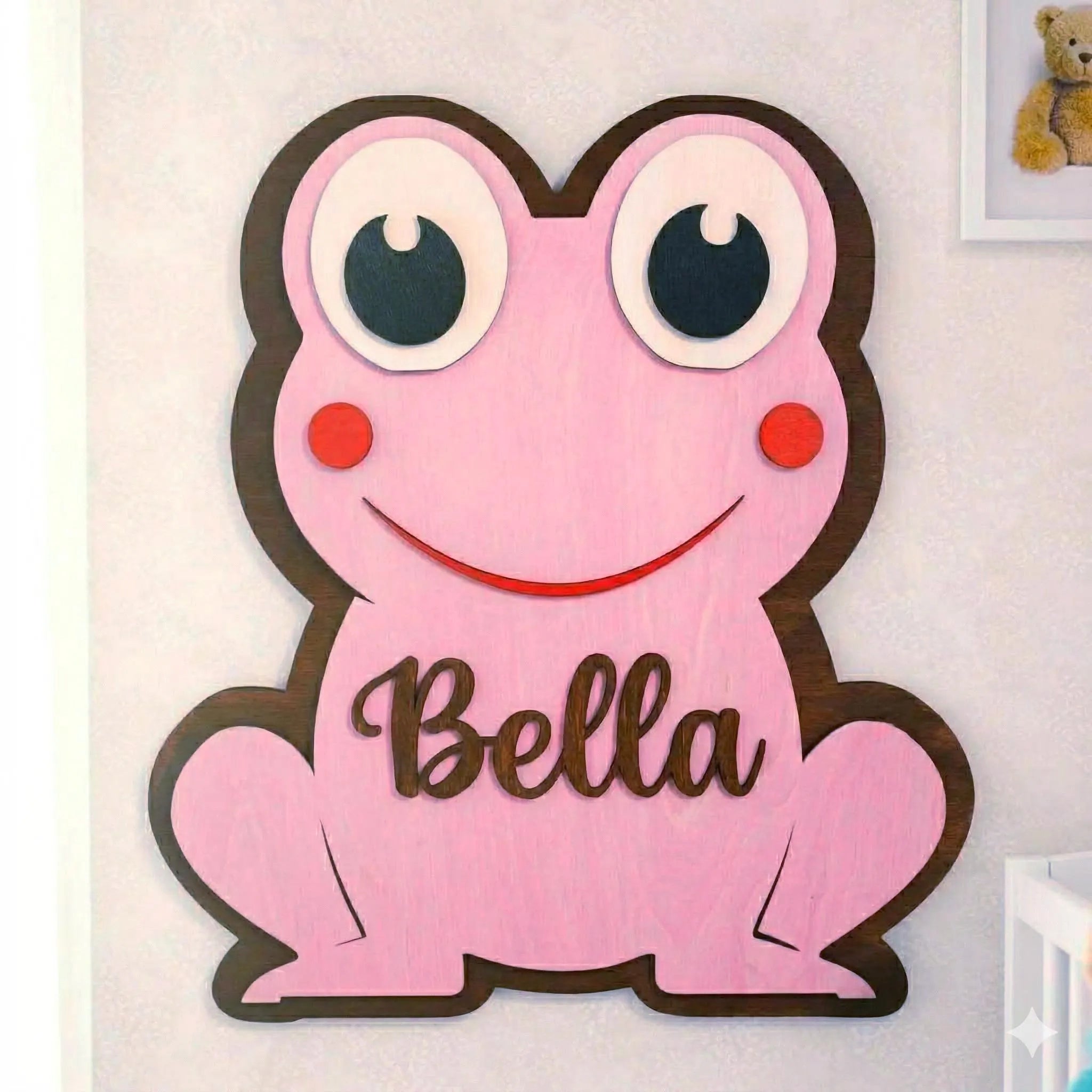 Personalized Frog Name Sign | Handmade Wooden Nursery Decor Handmade 3D Wood Sign