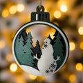 Layered Snowman Ornament – 4” Round Wooden Christmas Tree Scene – Multi Layer Holiday Decoration Handmade Seasonal Decor
