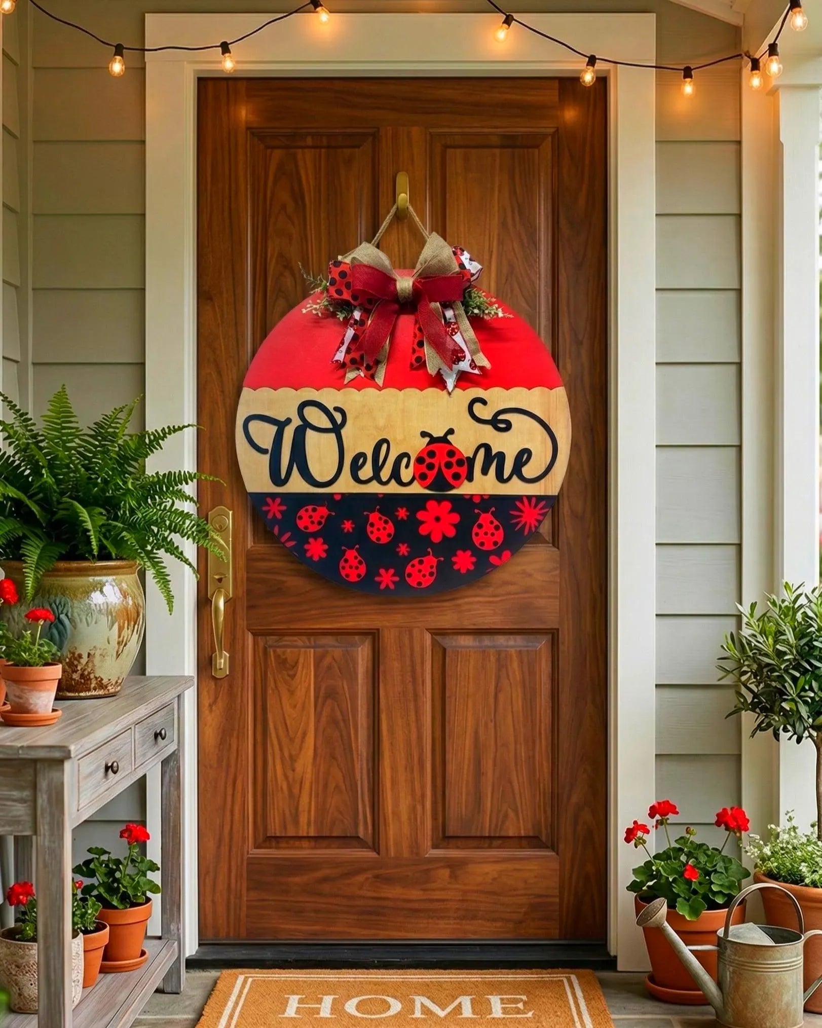 Ladybug Welcome Sign | Spring Door Hanger | Handmade Spring & Summer Decor Handmade Wood Door Hanger
