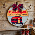 Camping Is Our Happy Place Sign: Rustic Wooden Camper Decor Handmade 3D Wood Sign