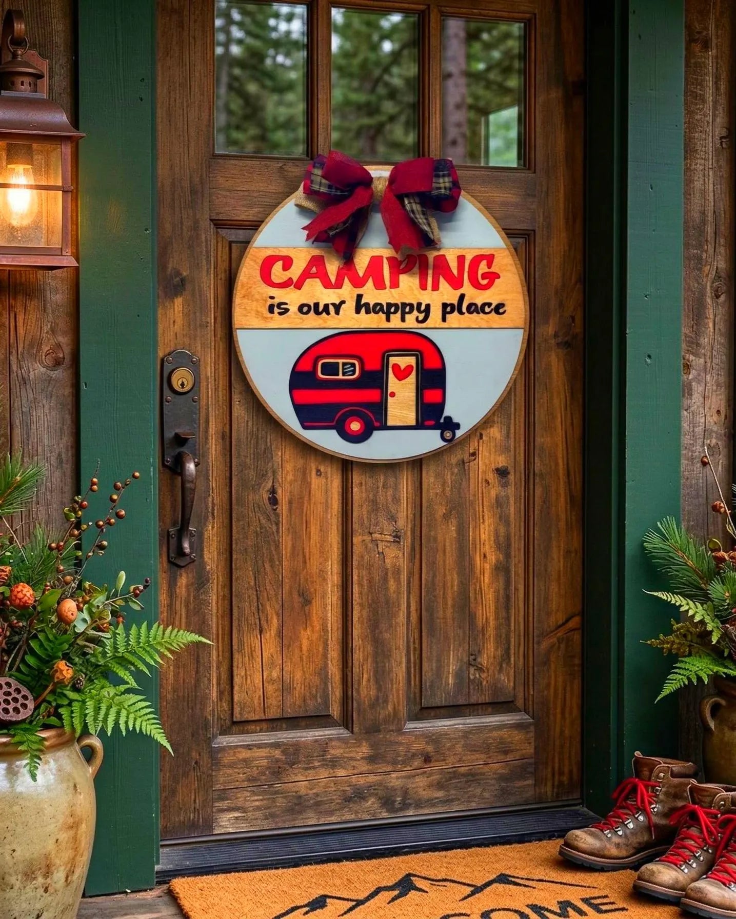 Camping Is Our Happy Place Sign: Rustic Wooden Camper Decor Handmade 3D Wood Sign