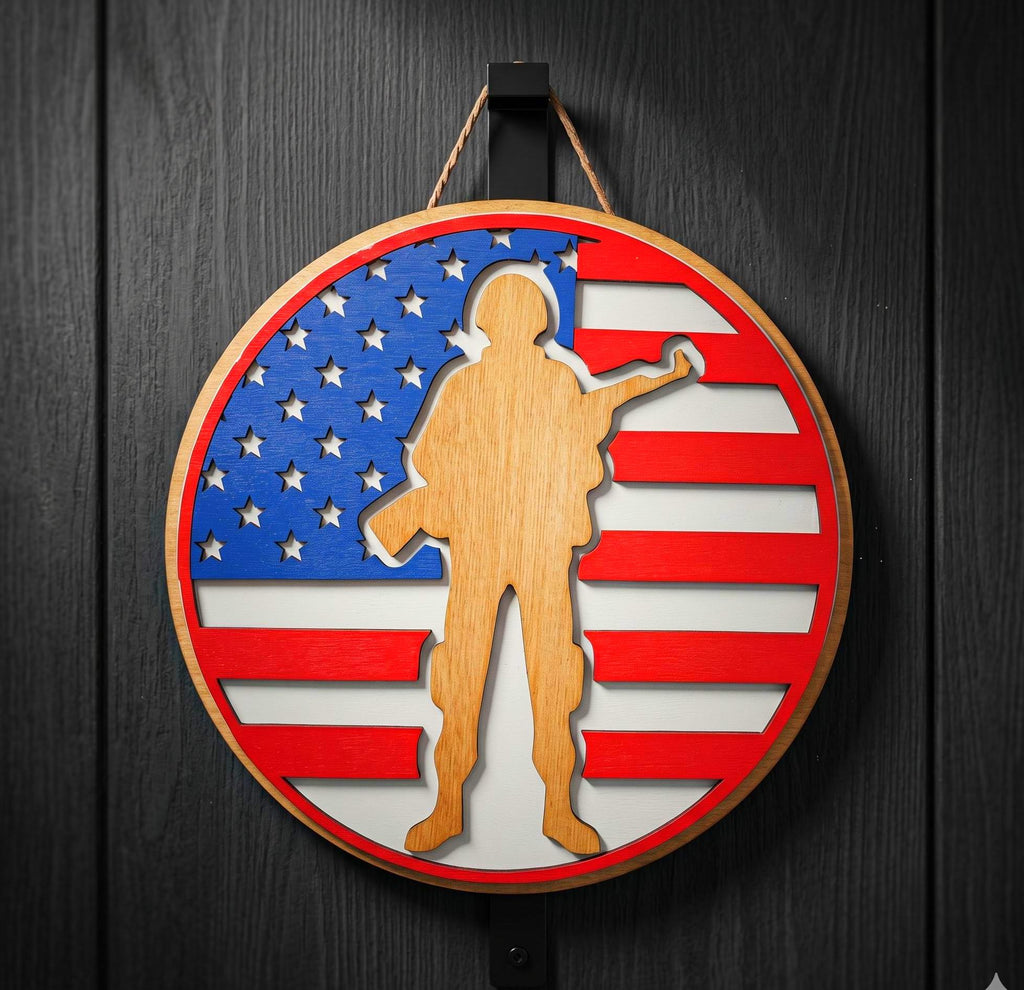 Handmade Patriotic Soldier Wood Sign – American Flag Veteran Gift Handmade Wood Decor