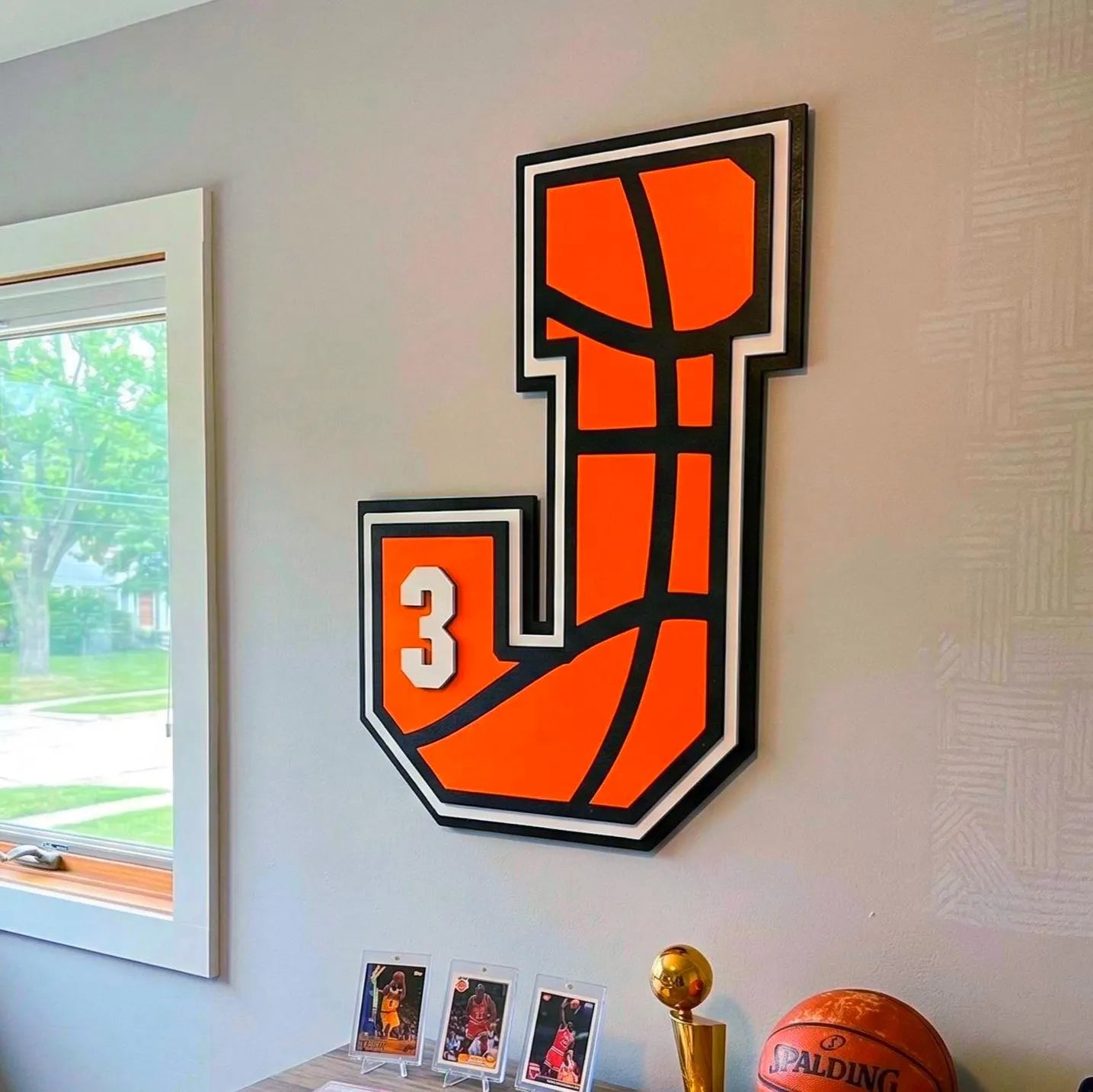 Personalized Basketball Letter Sign: Custom Jersey Letter & Number, Multiple Layer Wood Handmade 3D Wood Sign