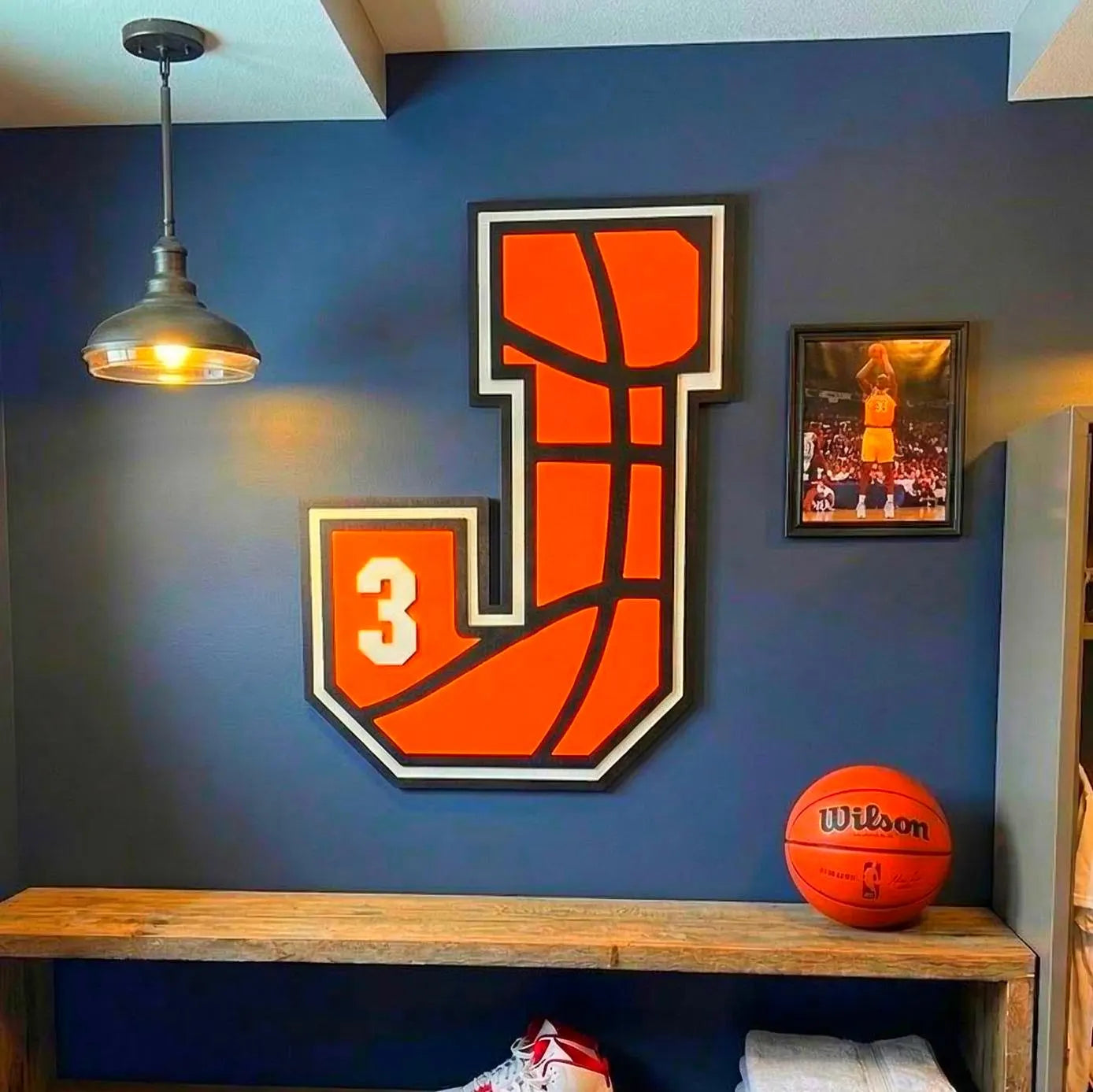 Personalized Basketball Letter Sign: Custom Jersey Letter & Number, Multiple Layer Wood Handmade 3D Wood Sign