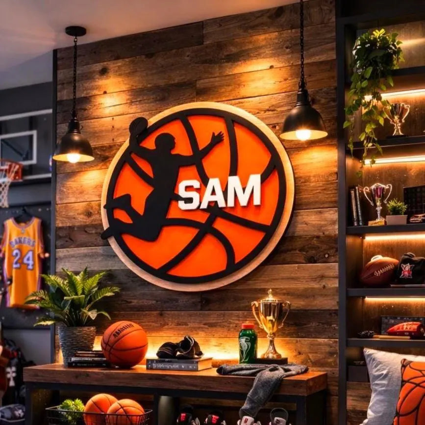 Personalized Basketball Name Sign – Custom Layered Wood Wall Decor – Sports Room Gift – Multiple Sizes Handmade 3D Wood Sign