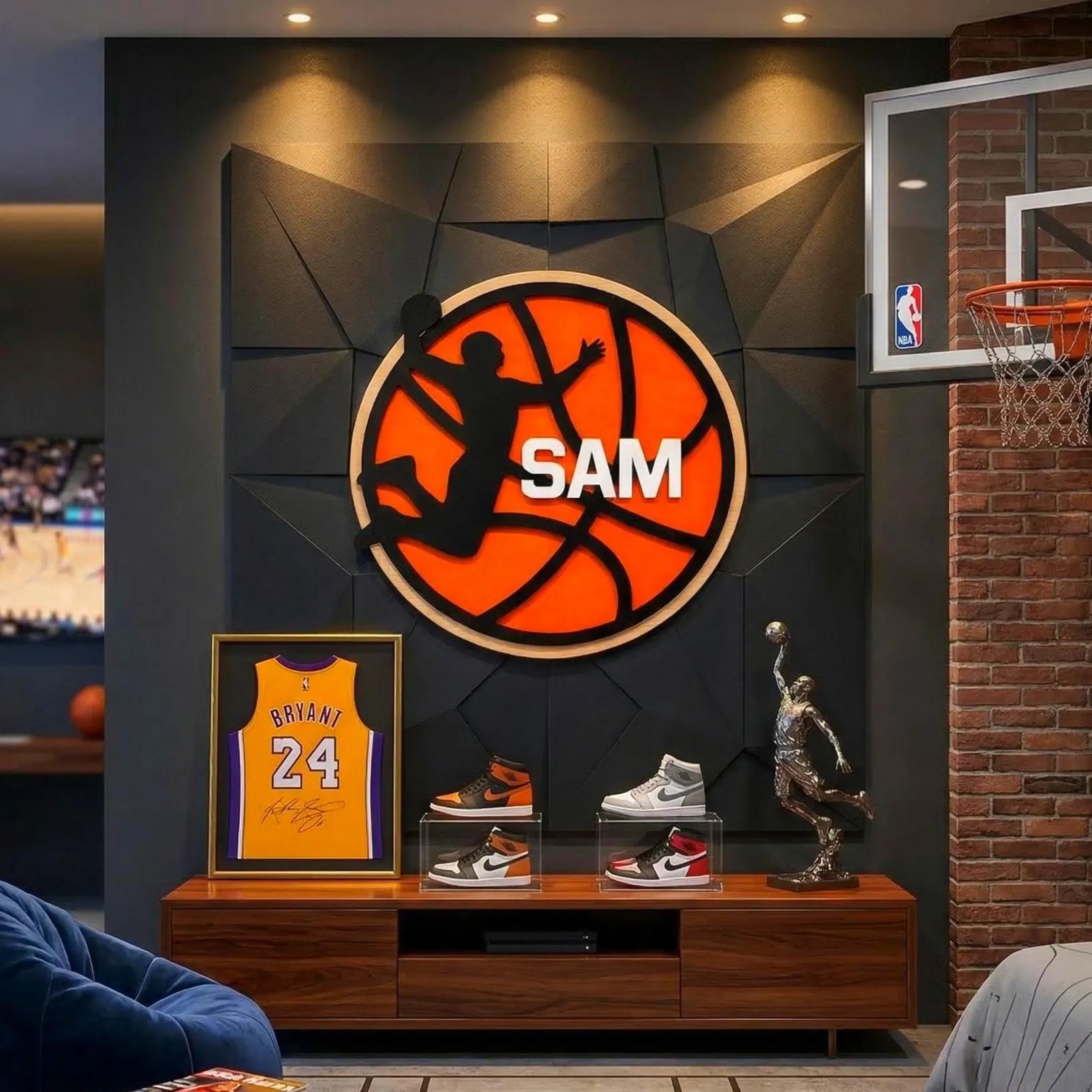 Personalized Basketball Name Sign – Custom Layered Wood Wall Decor – Sports Room Gift – Multiple Sizes Handmade 3D Wood Sign