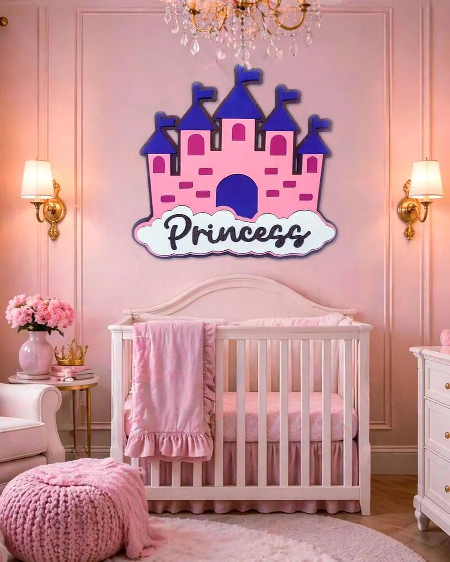 Princess Castle Wall Decor | Girls Room Sign | Nursery Wall Art | Layered Wooden Sign | Princess Bedroom Decor Handmade 3D Wood Sign
