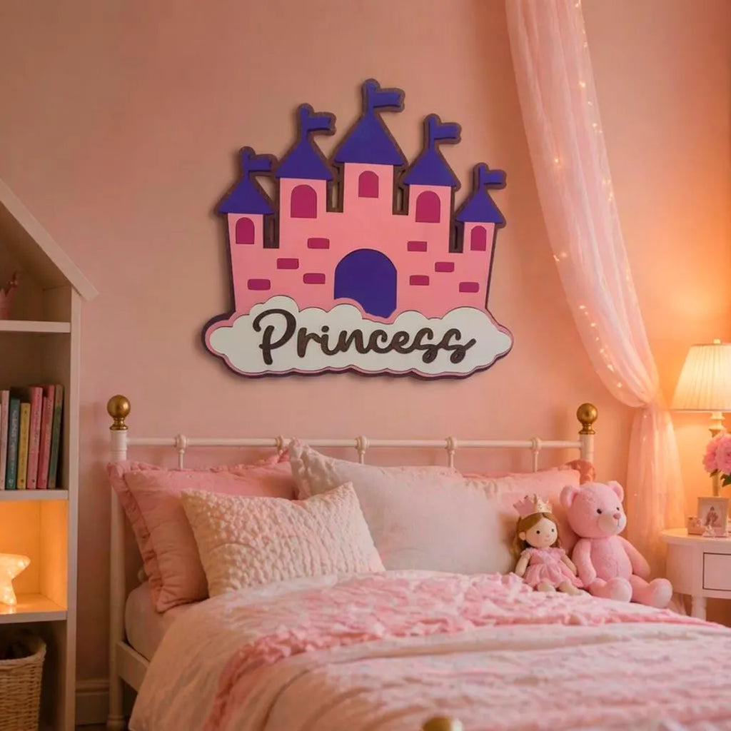Princess Castle Wall Decor | Girls Room Sign | Nursery Wall Art | Layered Wooden Sign | Princess Bedroom Decor Handmade 3D Wood Sign