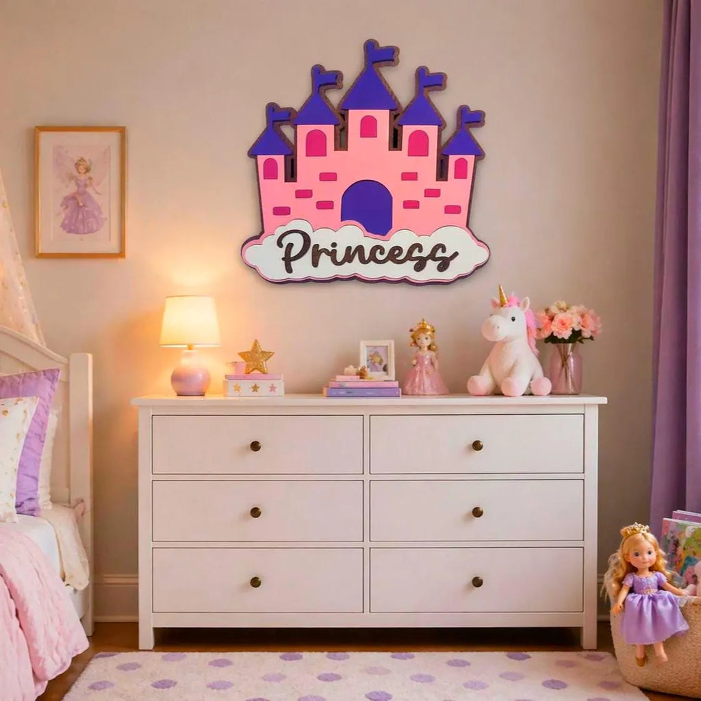 Princess Castle Wall Decor | Girls Room Sign | Nursery Wall Art | Layered Wooden Sign | Princess Bedroom Decor Handmade 3D Wood Sign