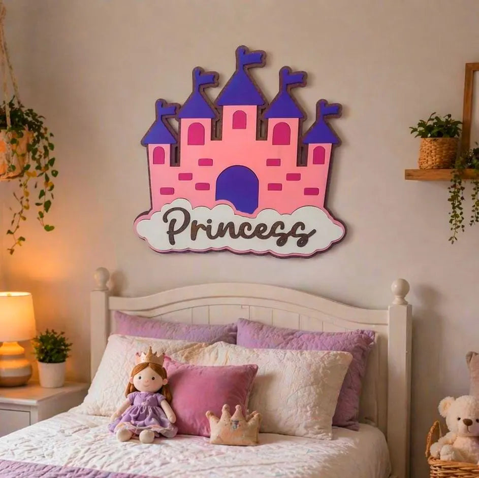 Princess Castle Wall Decor | Girls Room Sign | Nursery Wall Art | Layered Wooden Sign | Princess Bedroom Decor Handmade 3D Wood Sign