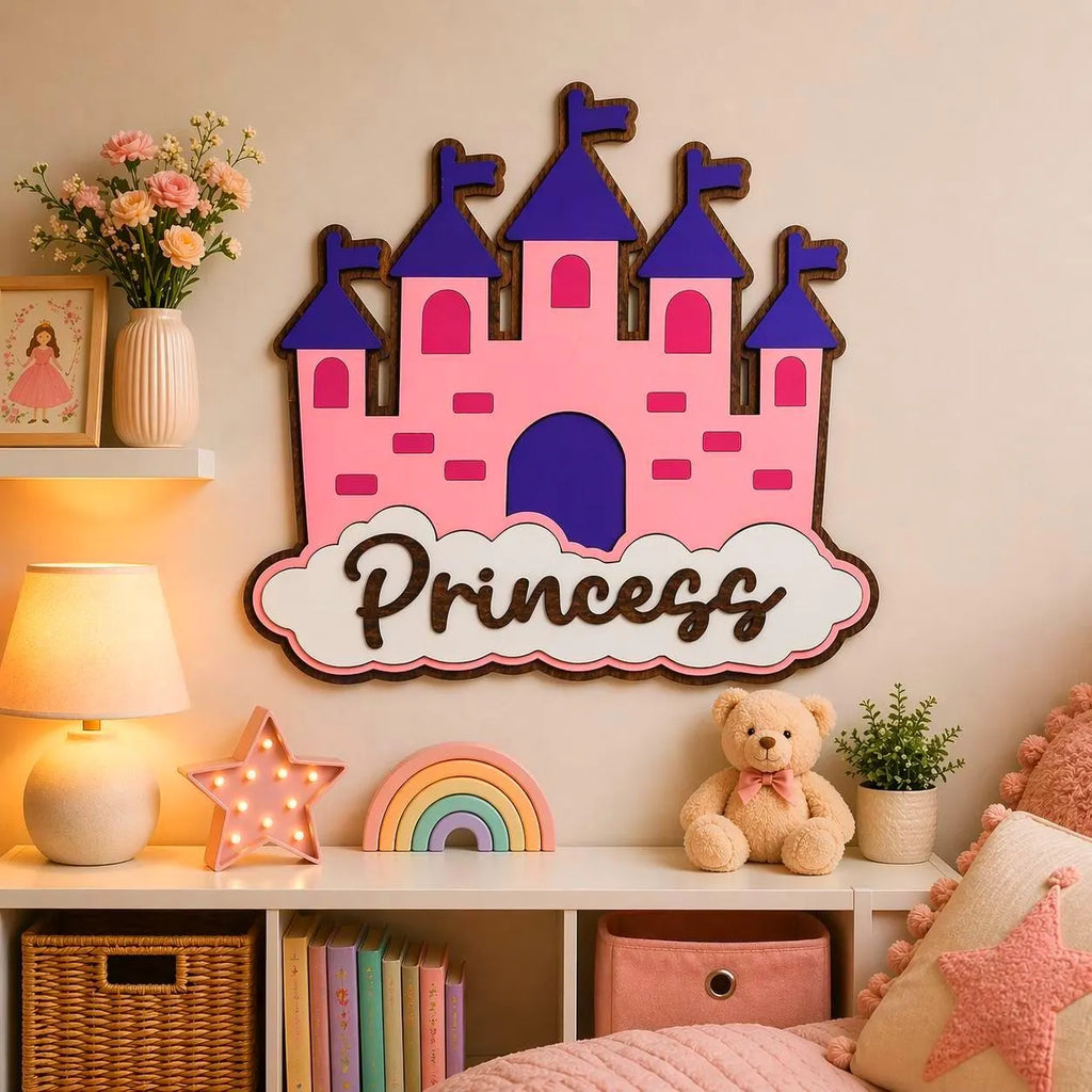 Princess Castle Wall Decor | Girls Room Sign | Nursery Wall Art | Layered Wooden Sign | Princess Bedroom Decor Handmade 3D Wood Sign
