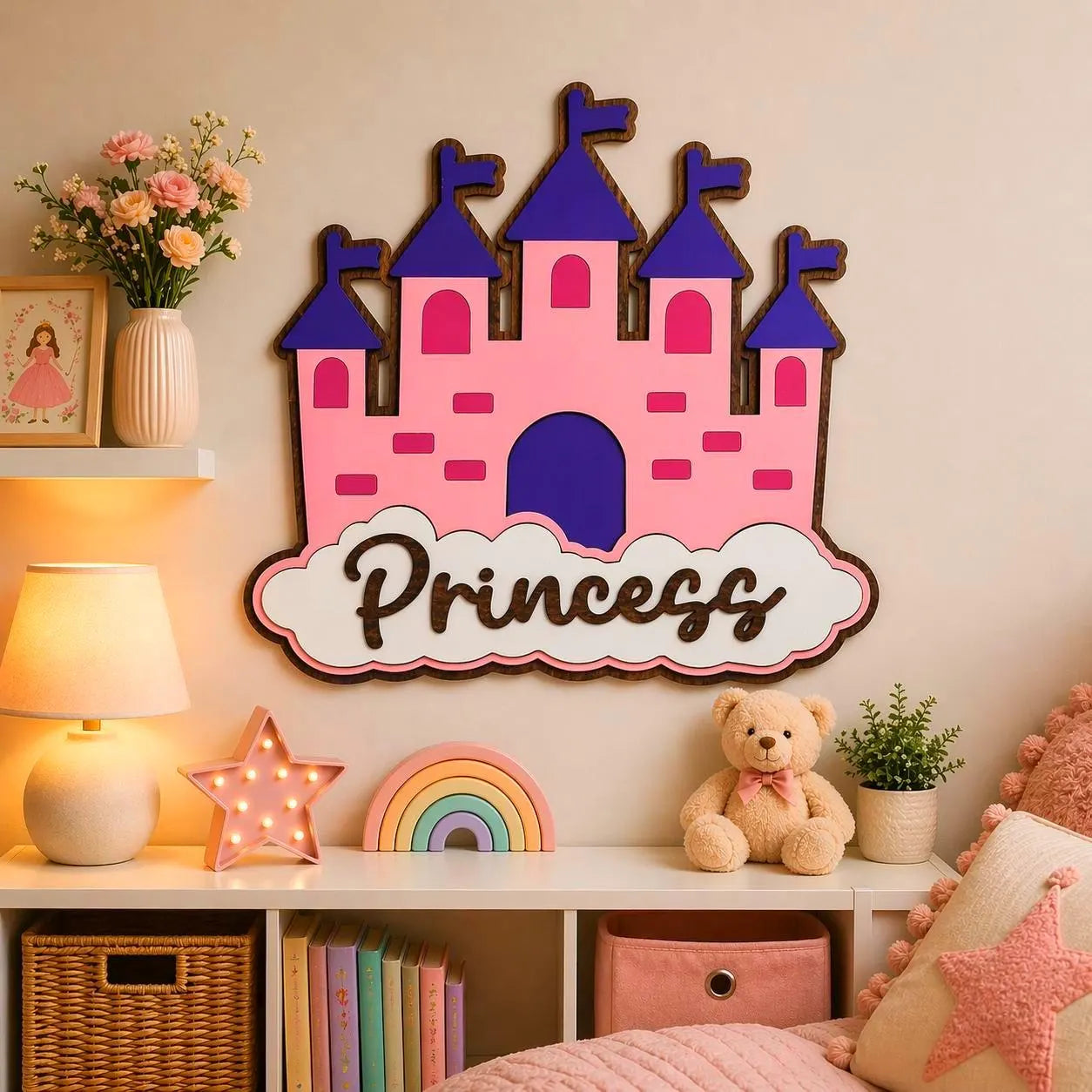 Princess Castle Wall Decor | Girls Room Sign | Nursery Wall Art | Layered Wooden Sign | Princess Bedroom Decor Handmade 3D Wood Sign