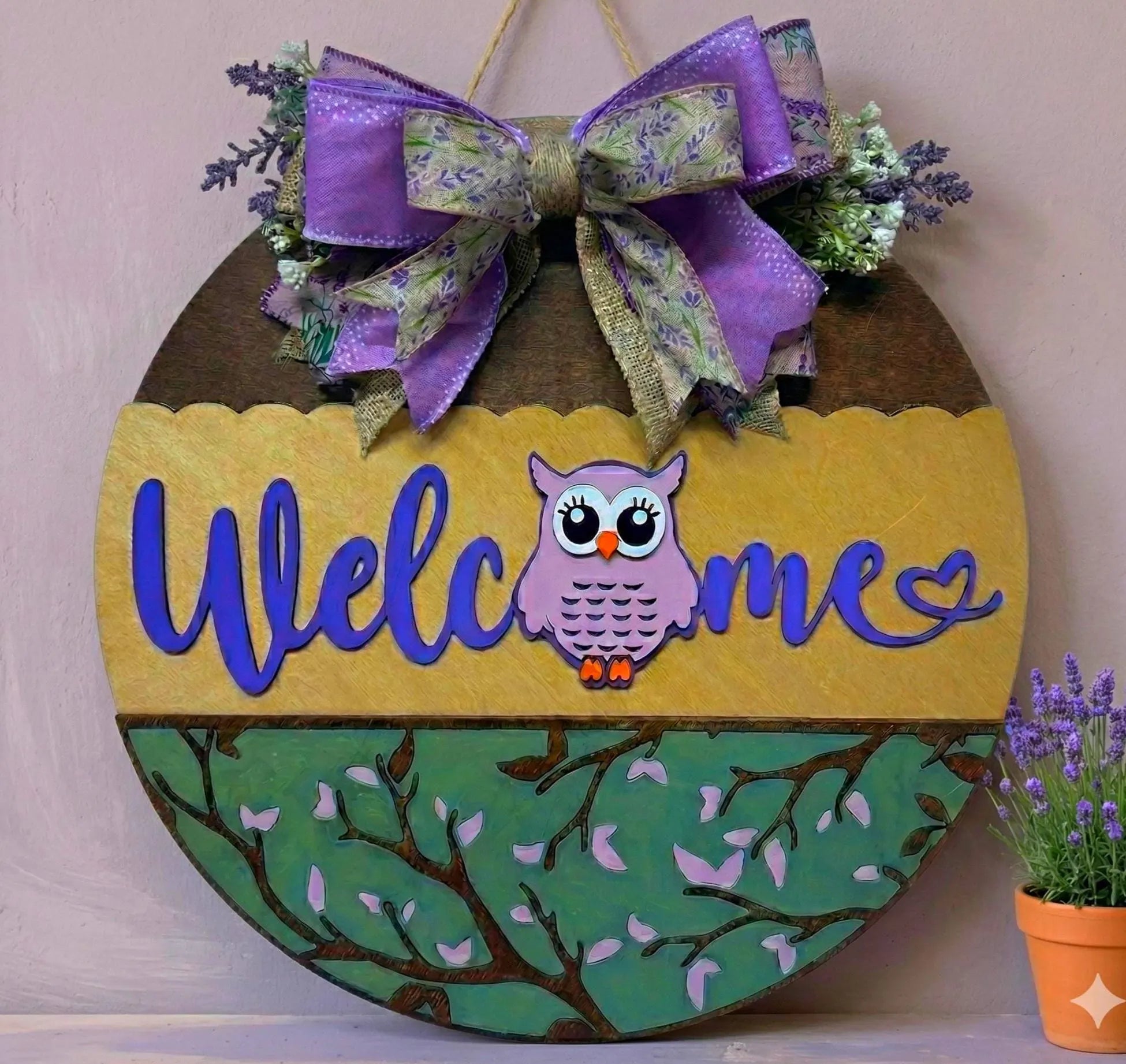 Wooden Owl Welcome Sign | Layered Door Hanger | Handmade Front Door Decor Handmade Wood Door Hanger