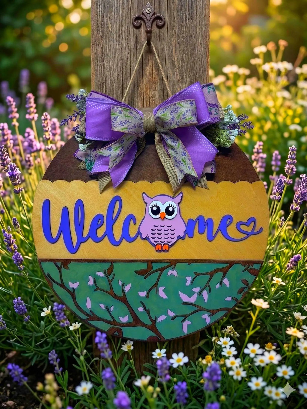 Wooden Owl Welcome Sign | Layered Door Hanger | Handmade Front Door Decor Handmade Wood Door Hanger