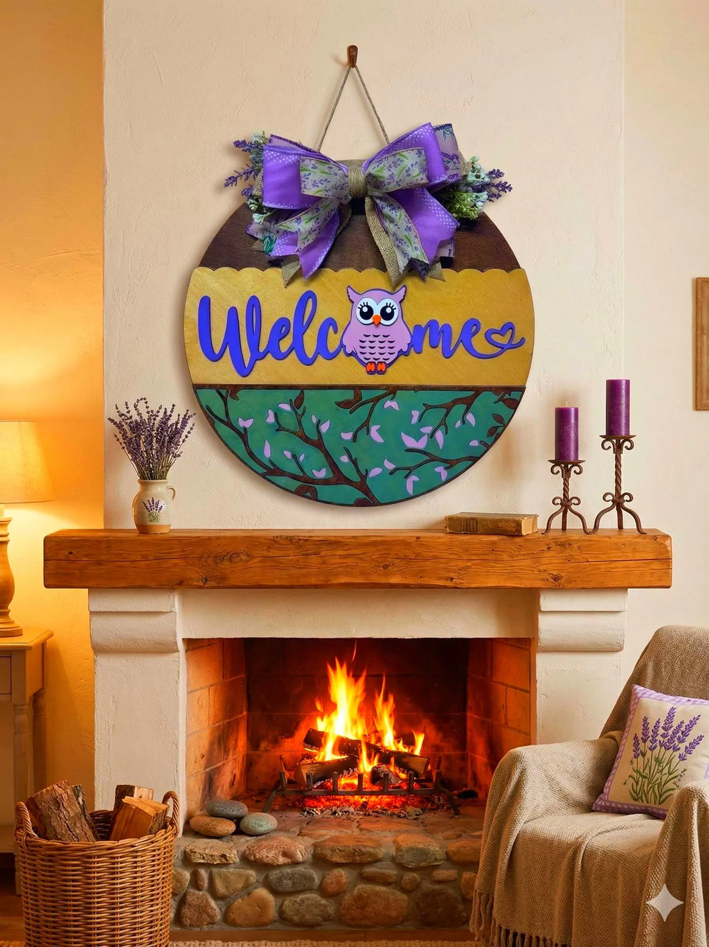 Wooden Owl Welcome Sign | Layered Door Hanger | Handmade Front Door Decor Handmade Wood Door Hanger