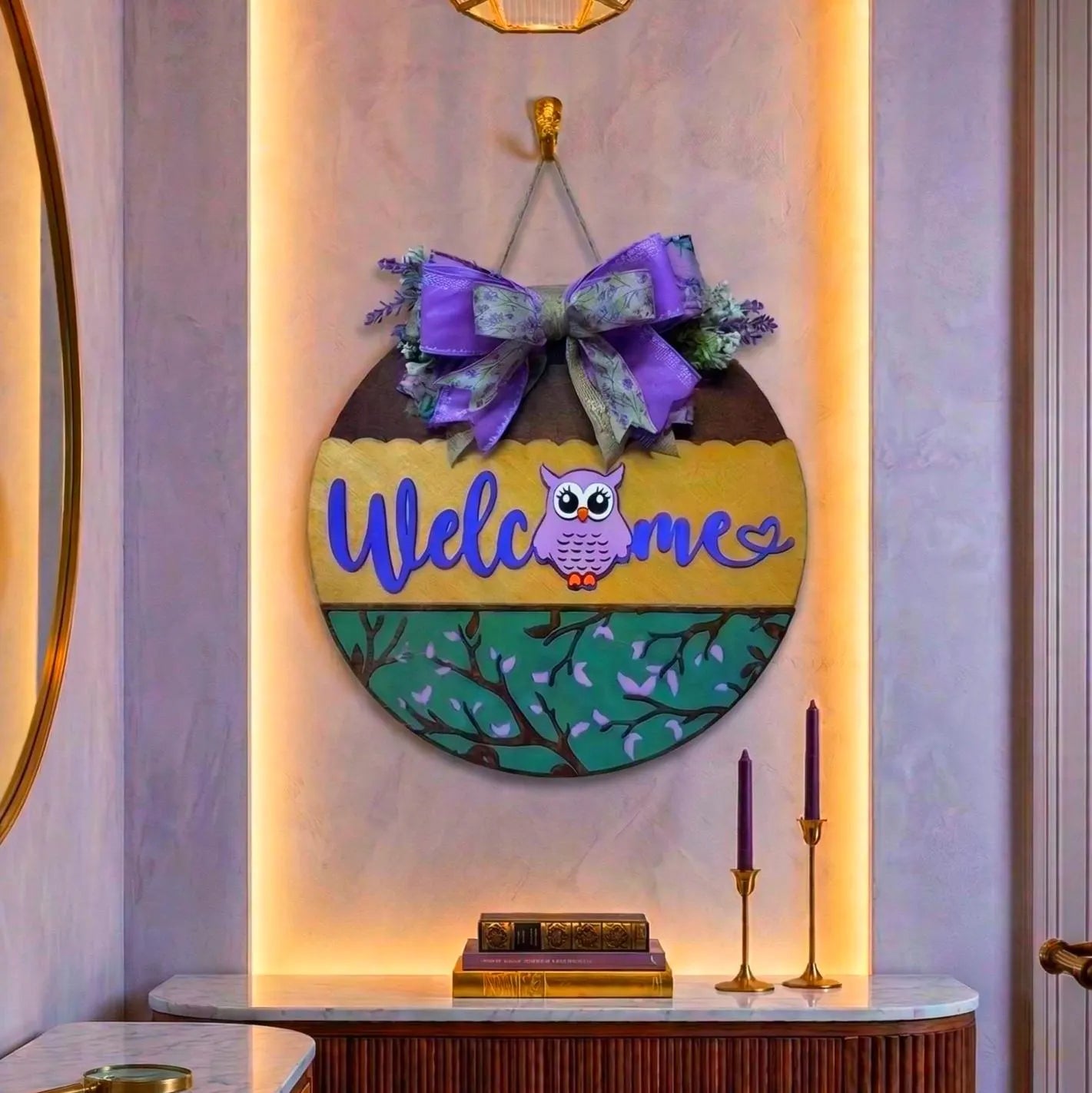 Wooden Owl Welcome Sign | Layered Door Hanger | Handmade Front Door Decor Handmade Wood Door Hanger