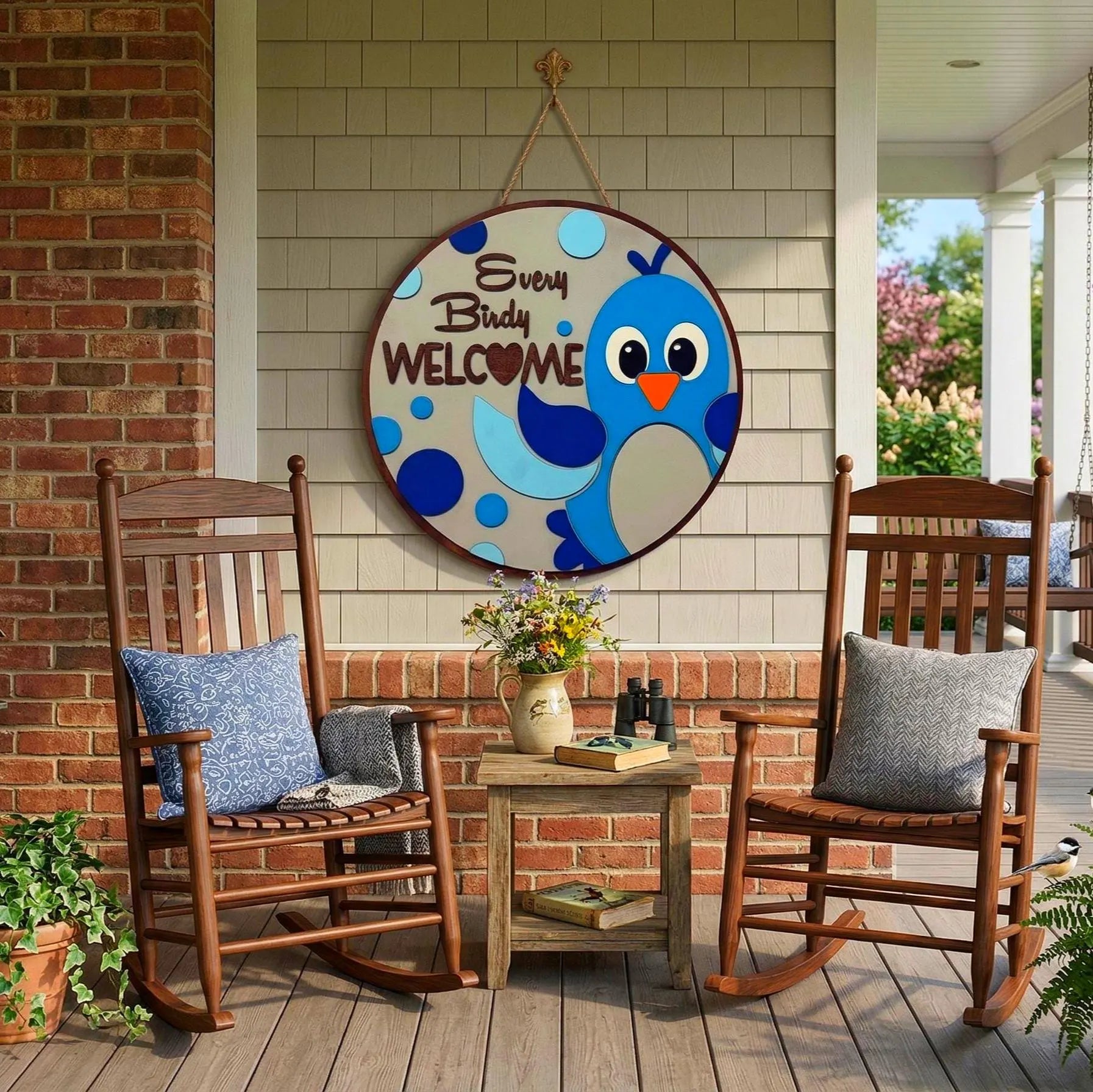 Every Birdy Welcome Sign | Spring Door Hanger | Layered Wooden Decor Handmade Wood Door Hanger