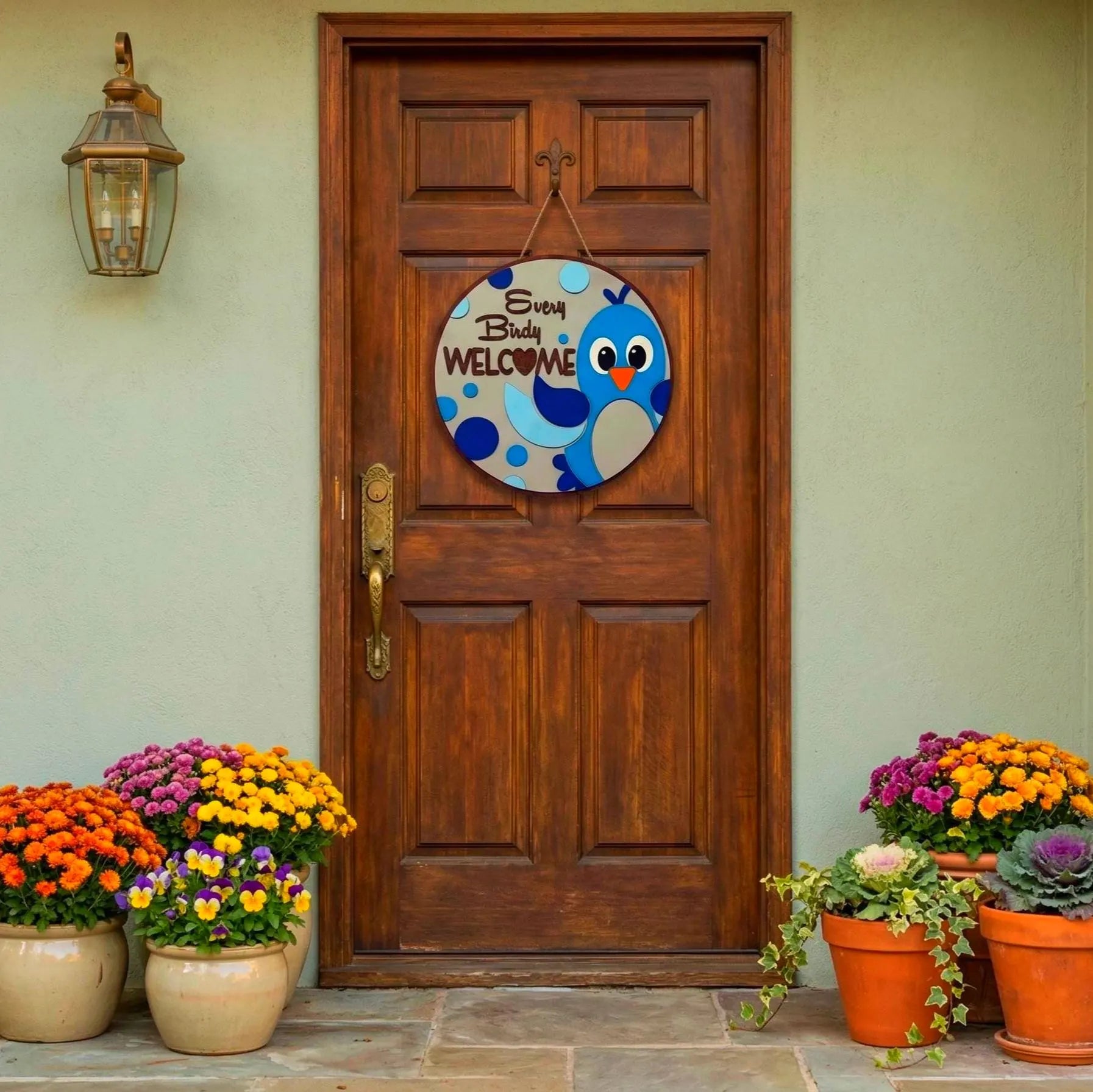 Every Birdy Welcome Sign | Spring Door Hanger | Layered Wooden Decor Handmade Wood Door Hanger