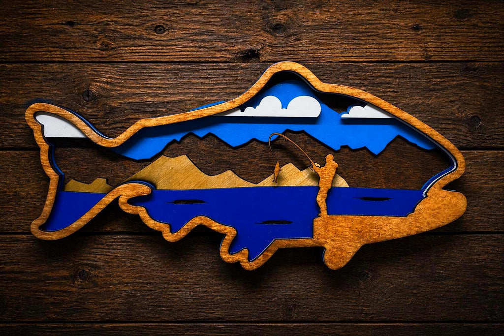 Fishing Wall Art Wooden Fish Sign | Lake House Decor | Rustic Cabin Wall Art | Fisherman Gift | Vibrant or Natural Finish Handmade 3D Wood Sign
