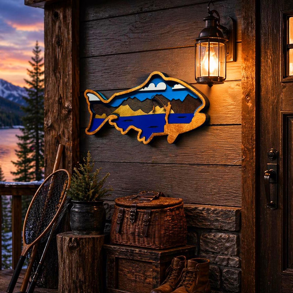 Fishing Wall Art Wooden Fish Sign | Lake House Decor | Rustic Cabin Wall Art | Fisherman Gift | Vibrant or Natural Finish Handmade 3D Wood Sign
