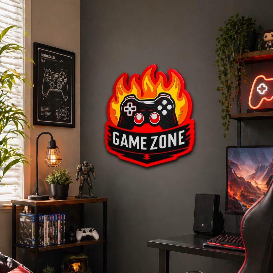 Game Zone Wall Sign | Gamer Room Decor | Boys Bedroom Wall Art | Gaming Room Sign | Teen Gamer Gift | Video Game Wall Decor | Gaming Setup Decor Handmade 3D Wood Sign