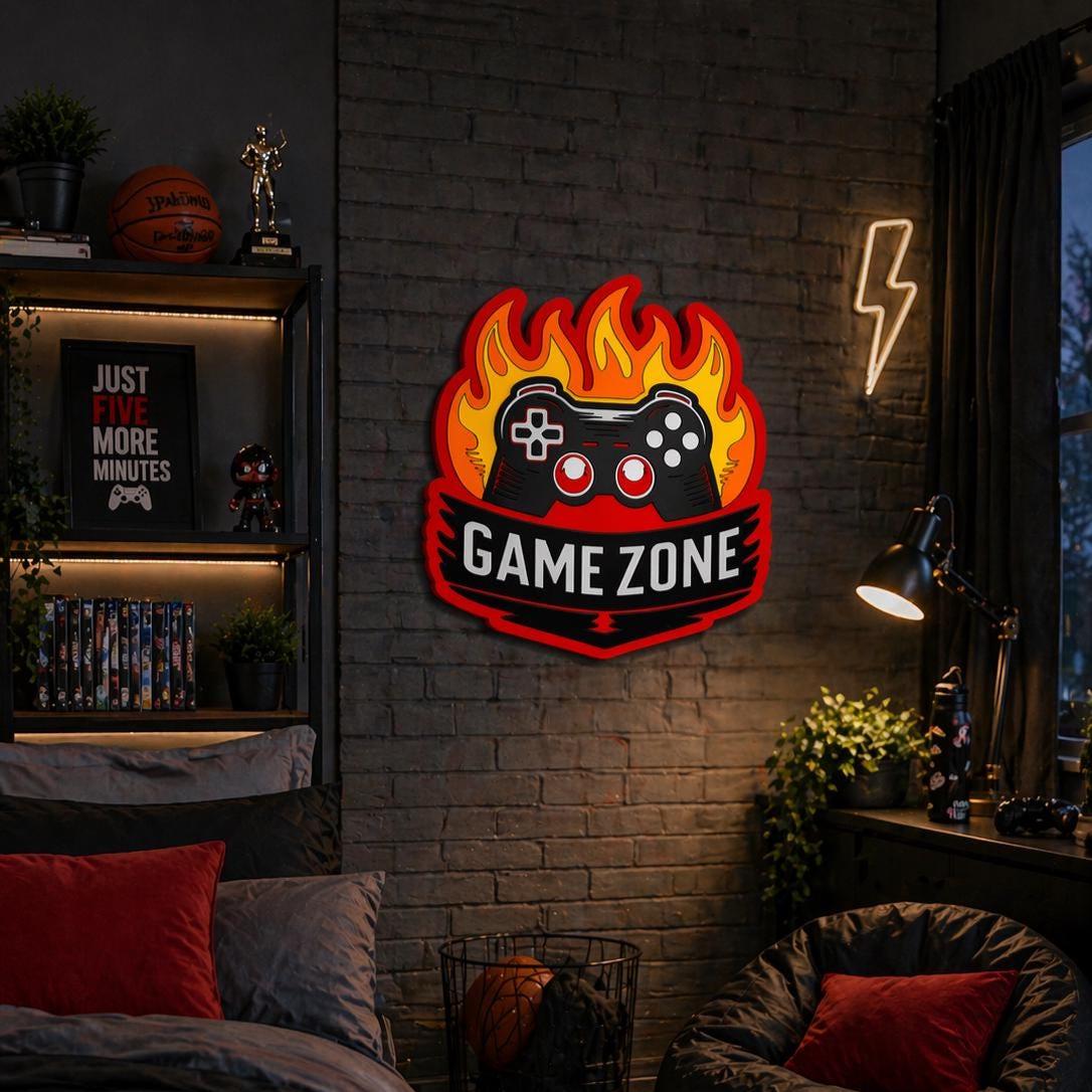 Game Zone Wall Sign | Gamer Room Decor | Boys Bedroom Wall Art | Gaming Room Sign | Teen Gamer Gift | Video Game Wall Decor | Gaming Setup Decor Handmade 3D Wood Sign