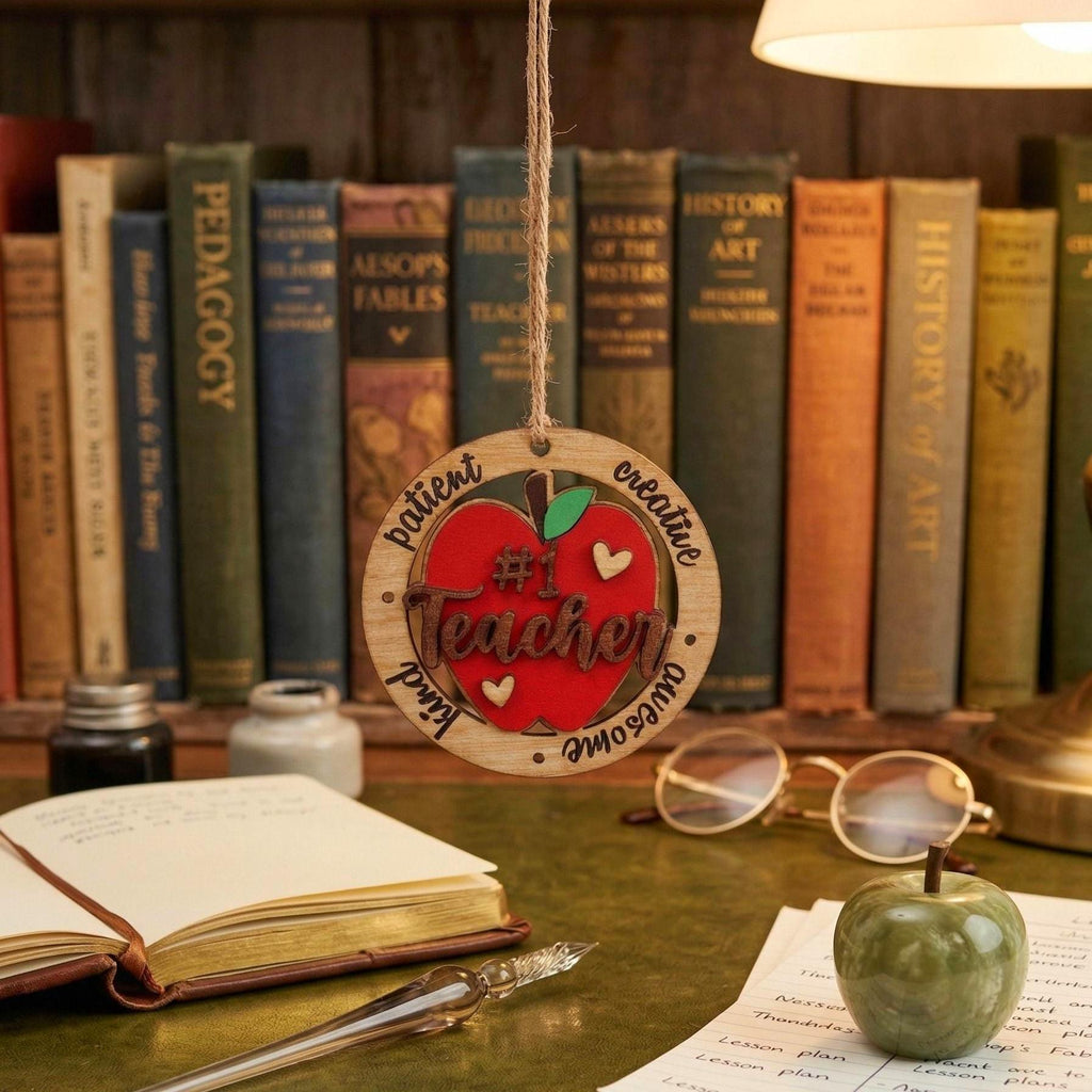 3D Layered Teacher Appreciation Sign – 4" Round Ornament or Tabletop Decor Handmade Wood Decor