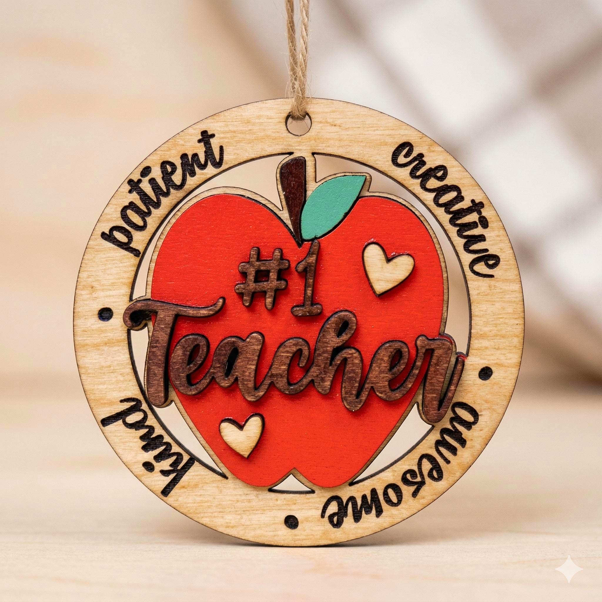 3D Layered Teacher Appreciation Sign – 4" Round Ornament or Tabletop Decor Handmade Wood Decor