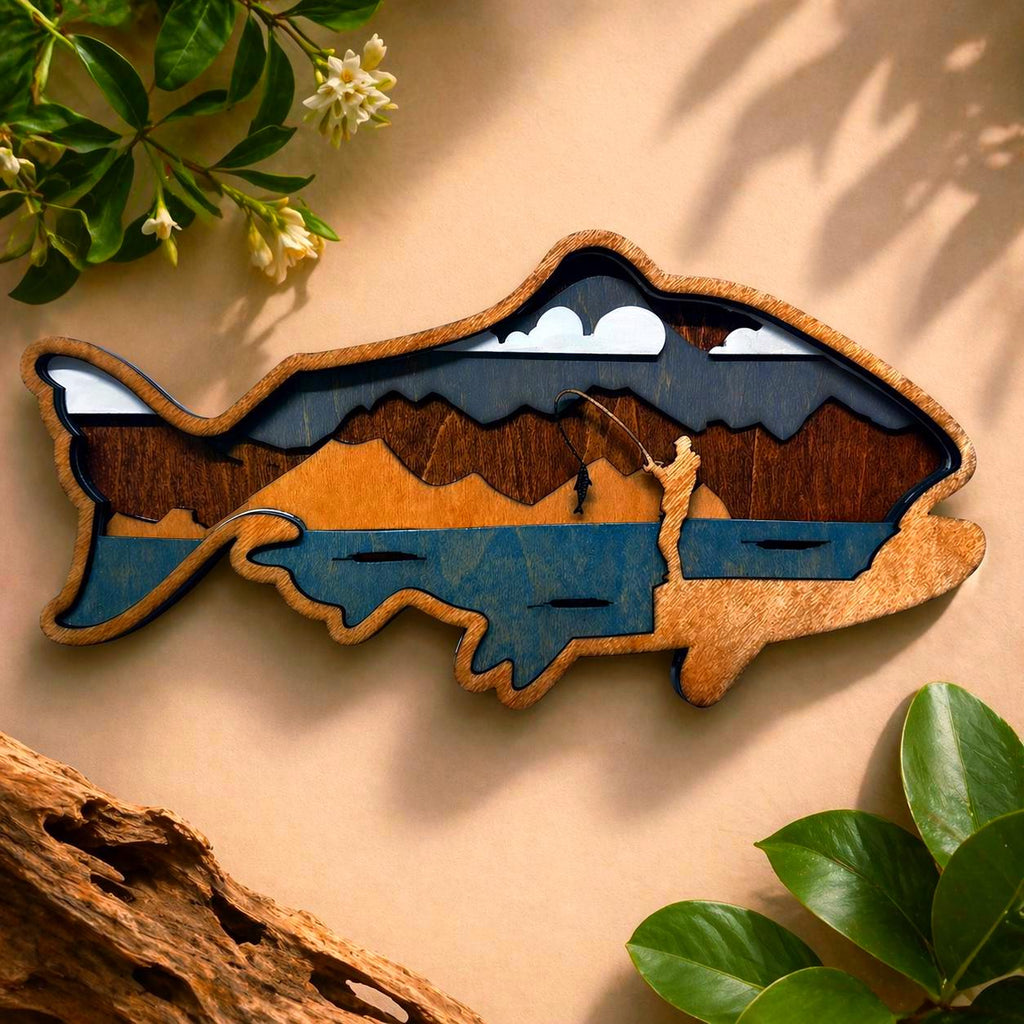 Fishing Wall Art Wooden Fish Sign | Lake House Decor | Rustic Cabin Wall Art | Fisherman Gift | Vibrant or Natural Finish Handmade 3D Wood Sign