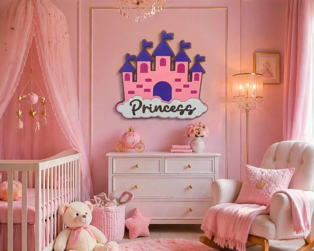 Princess Castle Wall Decor | Girls Room Sign | Nursery Wall Art | Layered Wooden Sign | Princess Bedroom Decor Handmade 3D Wood Sign