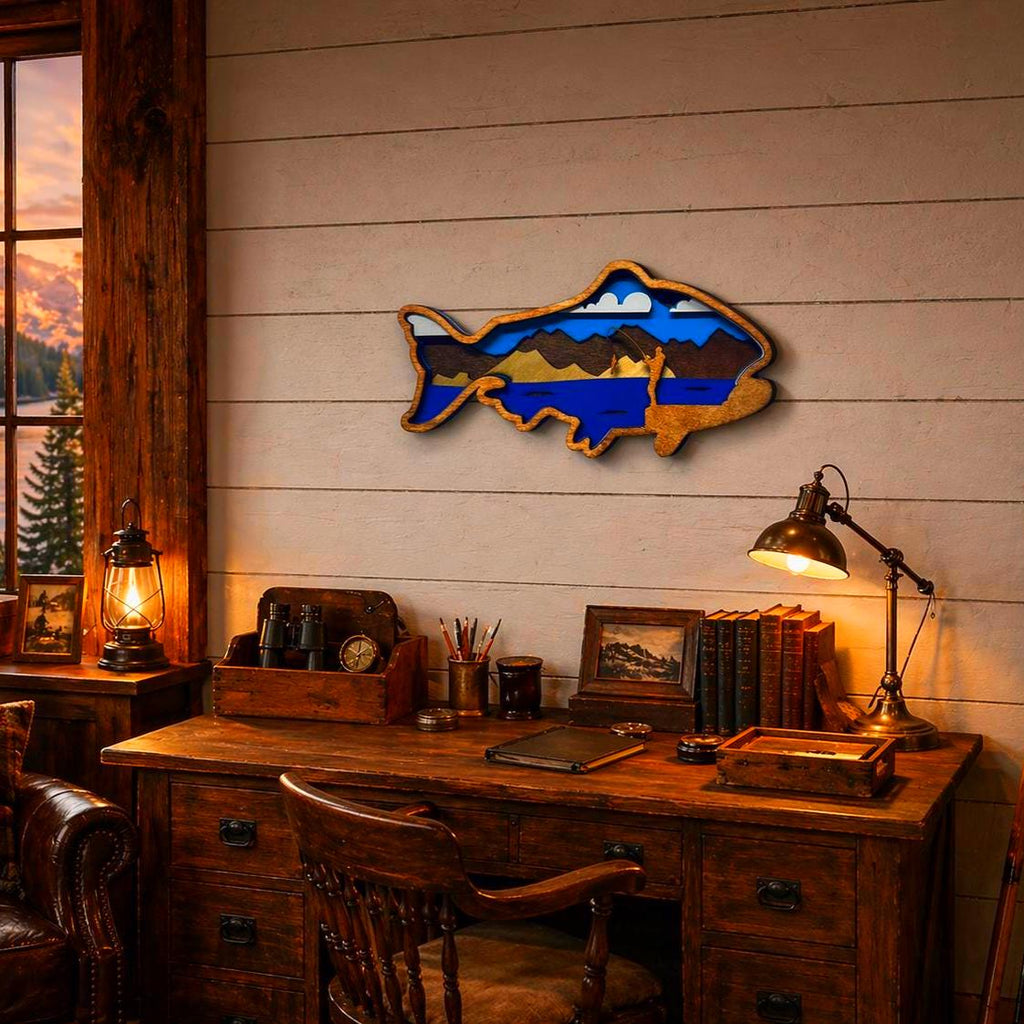 Fishing Wall Art Wooden Fish Sign | Lake House Decor | Rustic Cabin Wall Art | Fisherman Gift | Vibrant or Natural Finish Handmade 3D Wood Sign