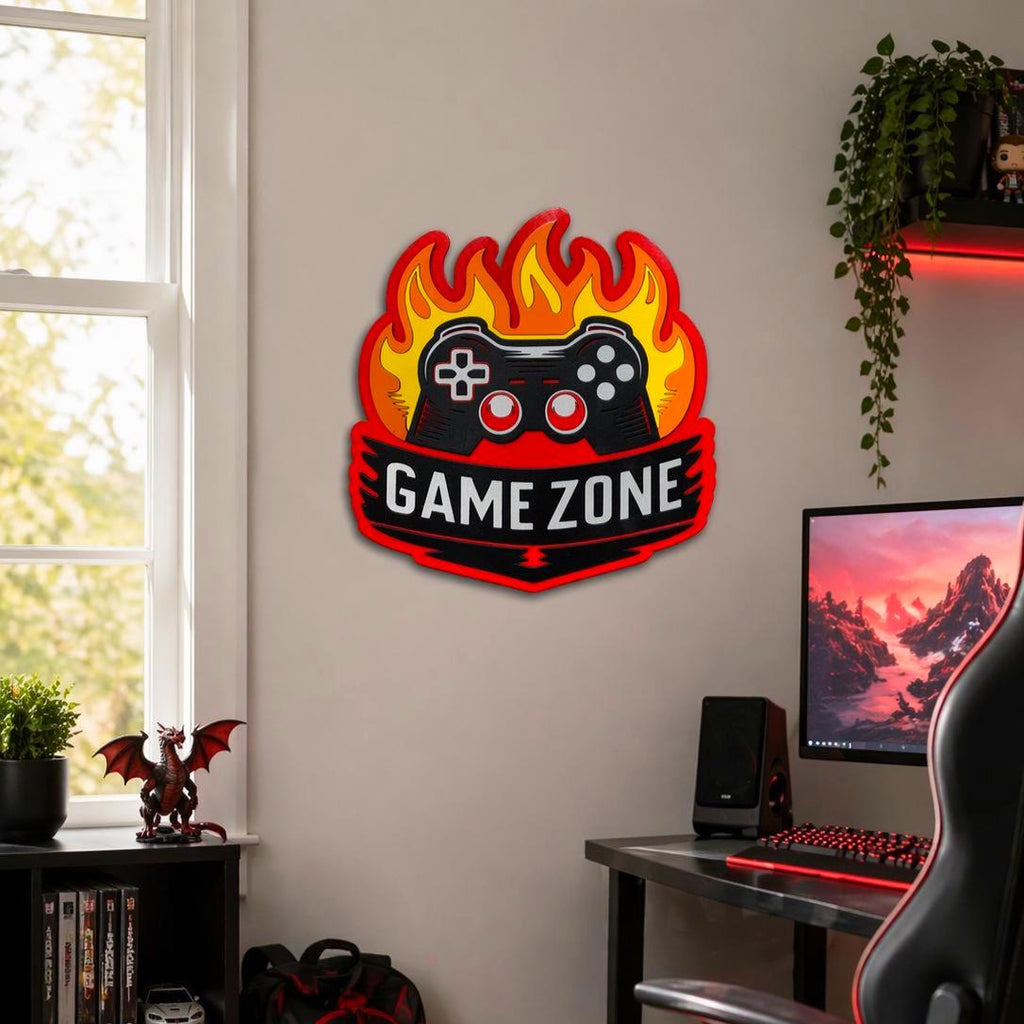 Game Zone Wall Sign | Gamer Room Decor | Boys Bedroom Wall Art | Gaming Room Sign | Teen Gamer Gift | Video Game Wall Decor | Gaming Setup Decor Handmade 3D Wood Sign