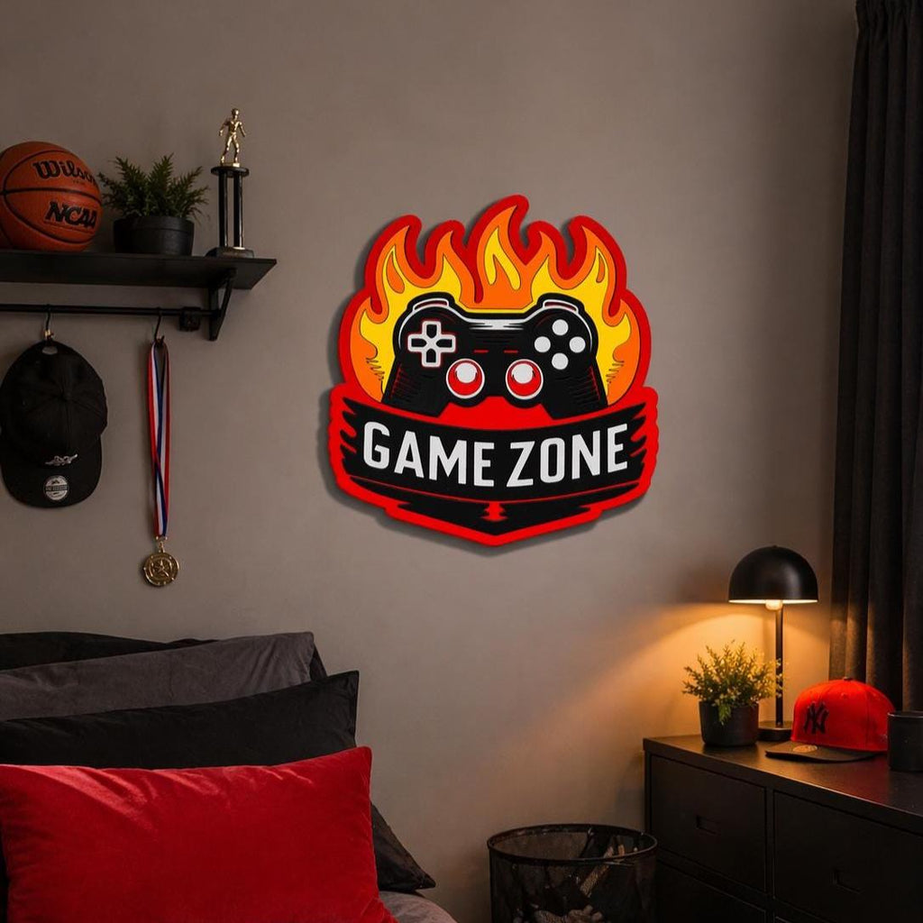 Game Zone Wall Sign | Gamer Room Decor | Boys Bedroom Wall Art | Gaming Room Sign | Teen Gamer Gift | Video Game Wall Decor | Gaming Setup Decor Handmade 3D Wood Sign